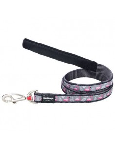 Laisse Red Dingo Fantaisie grise motifs flamants roses