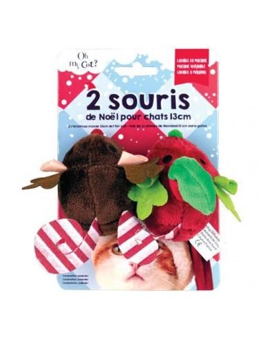 Lot de deux souris de Noël en peluche pour chats